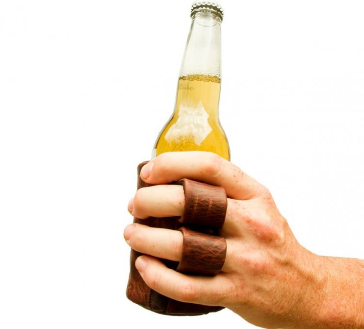 Leather Koozie With Finger Handles