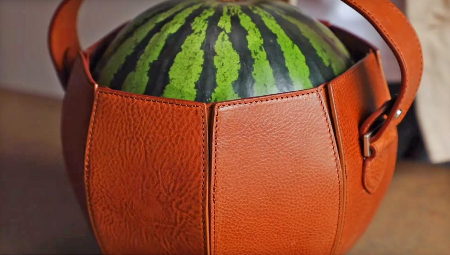 Leather Watermlon Carrier Bag - Artisan watermelon bag made from leather