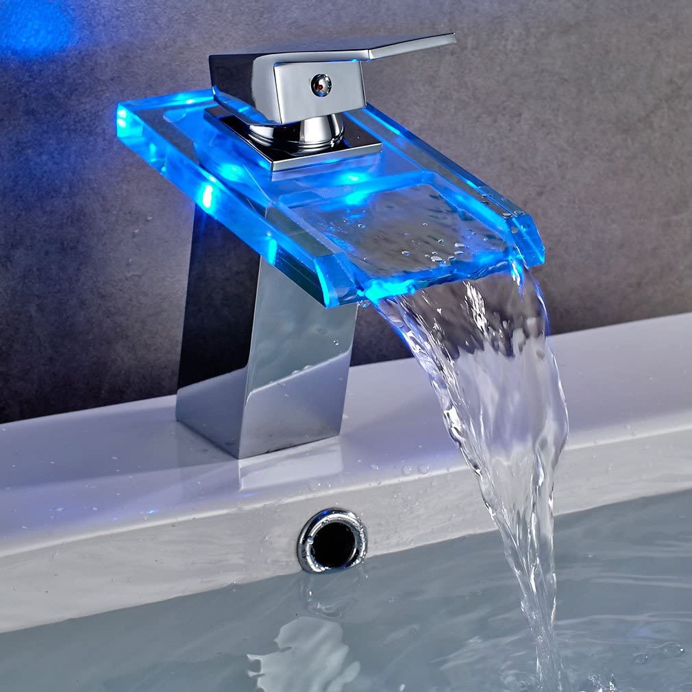 LED Bath Faucet Shows You If The Water is Hot, Cold, or Lukewarm - Color changing LED waterfall faucet
