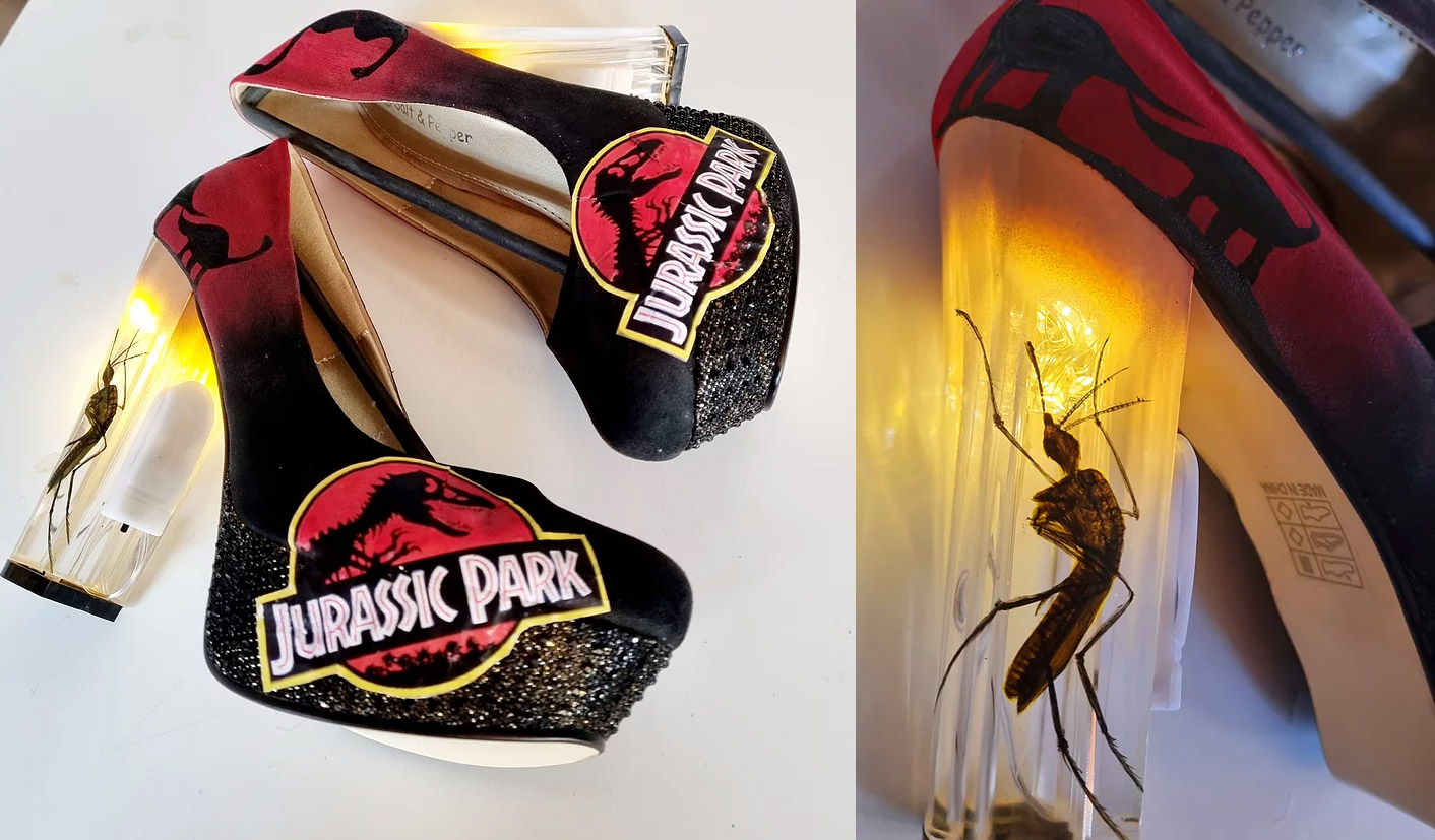 Light-Up Jurassic Park Heels With Giant Mosquito Stuck In Amber