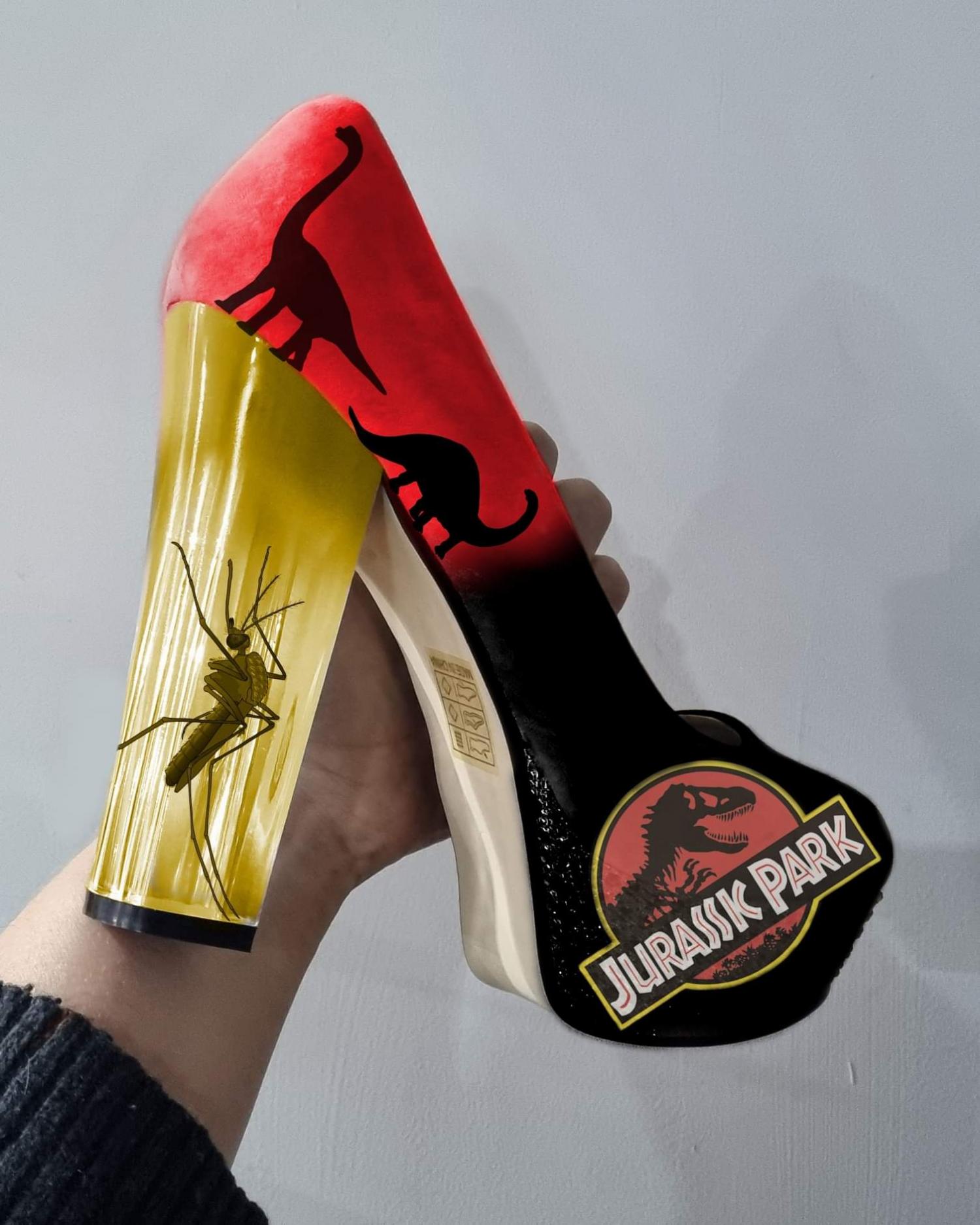 Light-Up Jurassic Park Heels With Giant Mosquito Stuck In Amber