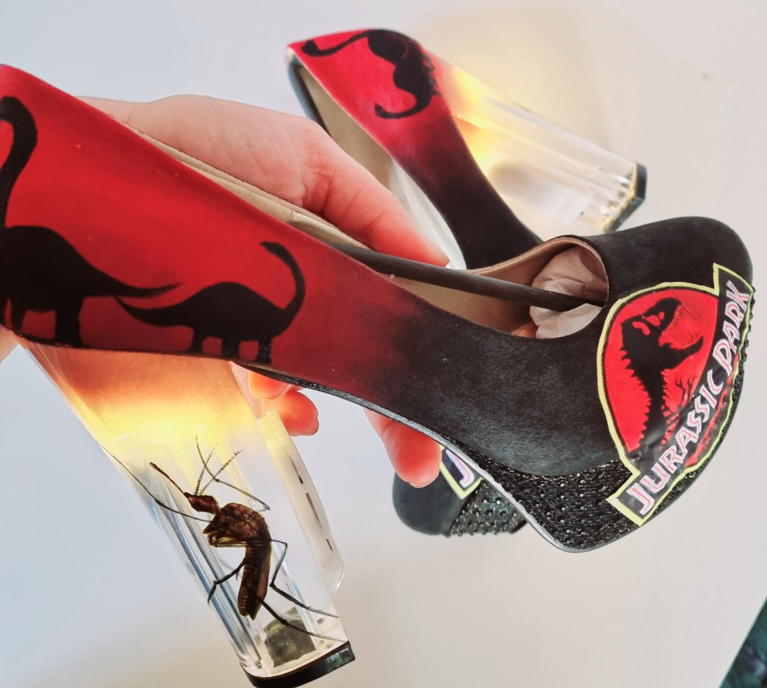 Light-Up Jurassic Park Heels With Giant Mosquito Stuck In Amber