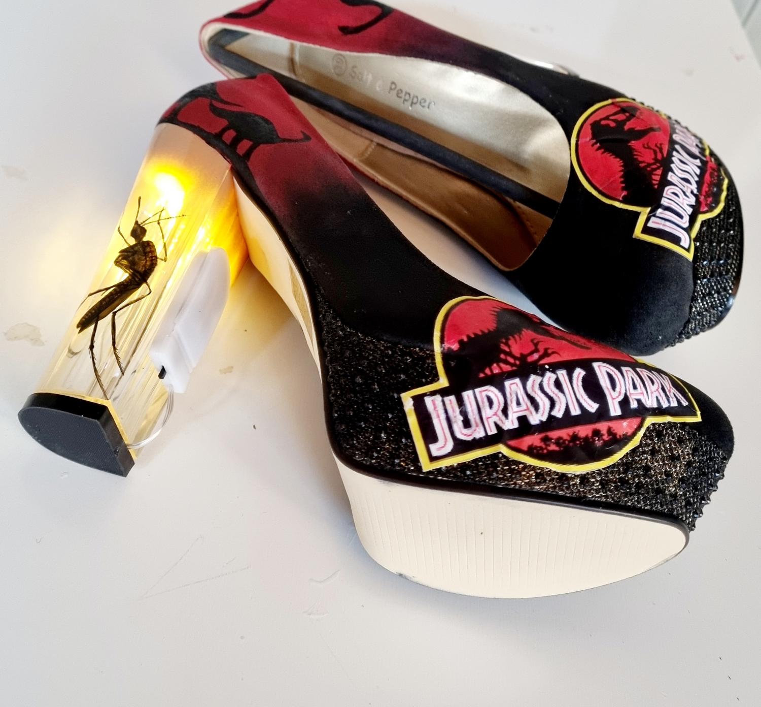 Light-Up Jurassic Park Heels With Giant Mosquito Stuck In Amber