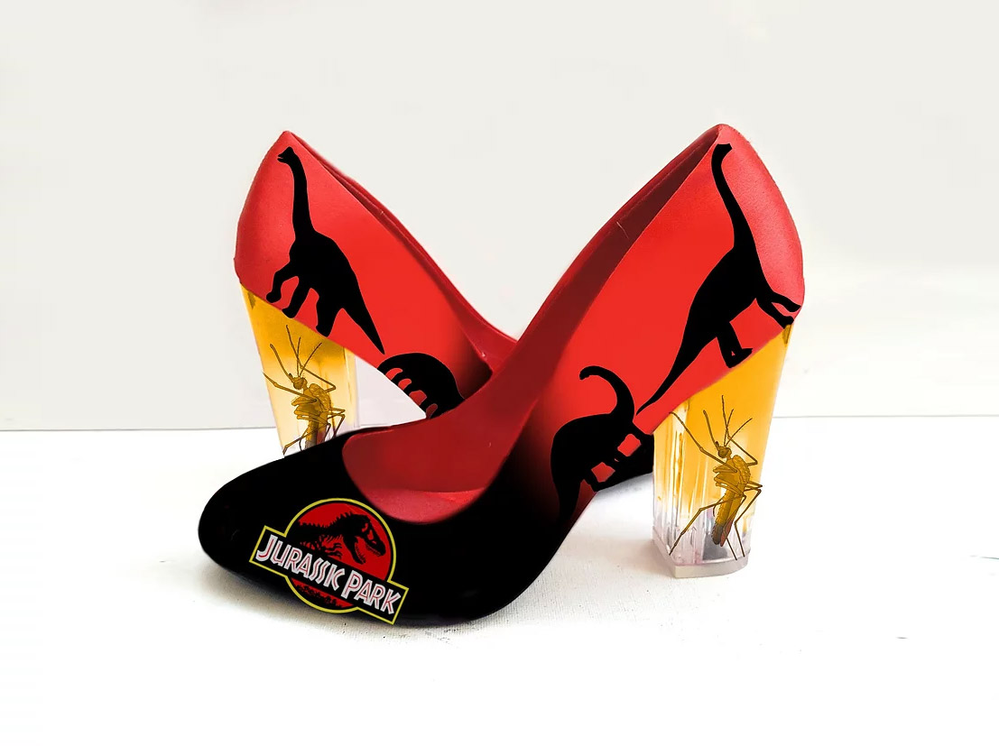 Light-Up Jurassic Park Heels With Giant Mosquito Stuck In Amber