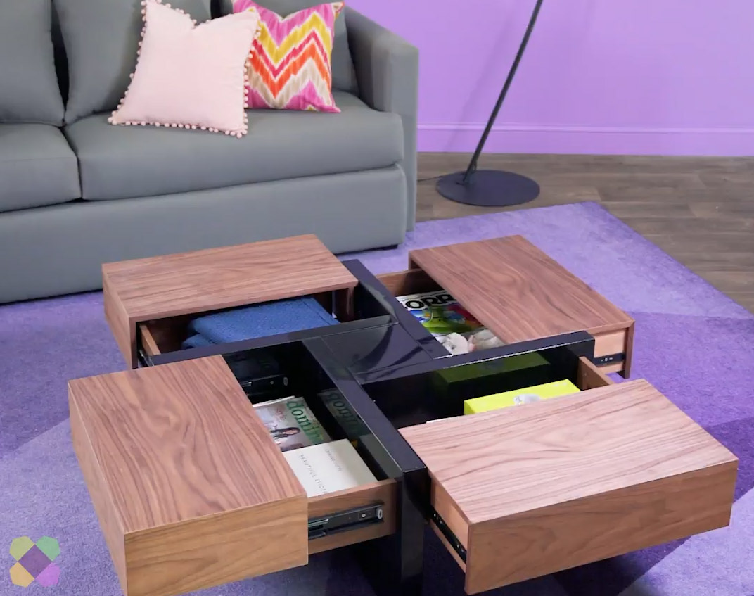 Lipscomb Solid Coffee Table with Storage - Wooden coffee table with 4 secret sliding drawers