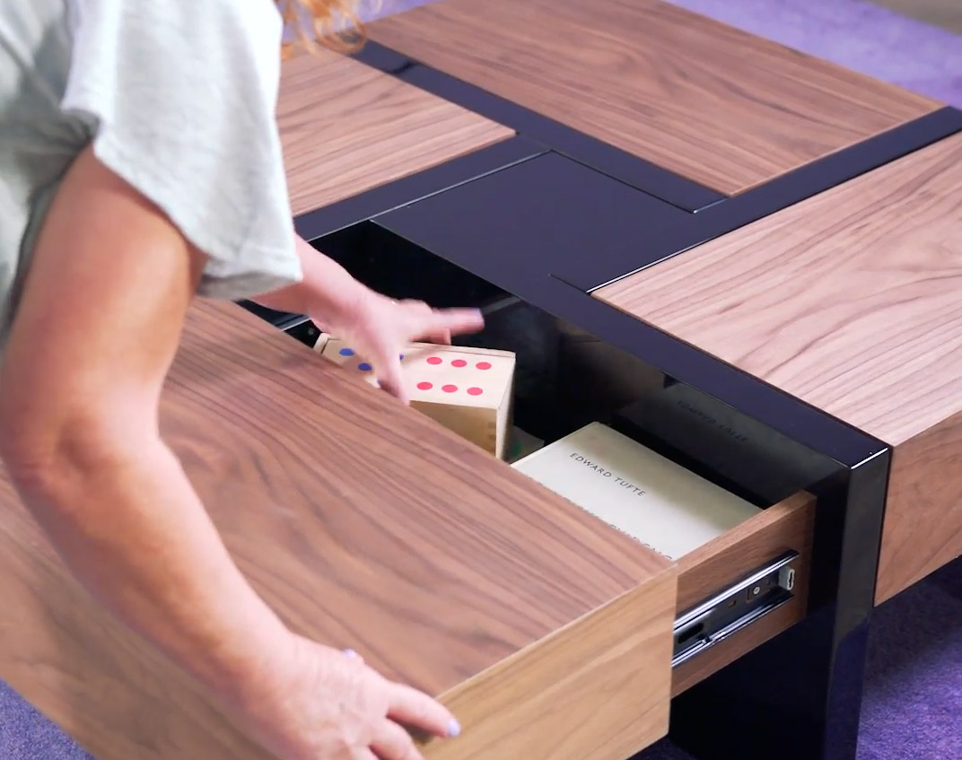 Lipscomb Solid Coffee Table with Storage - Wooden coffee table with 4 secret sliding drawers