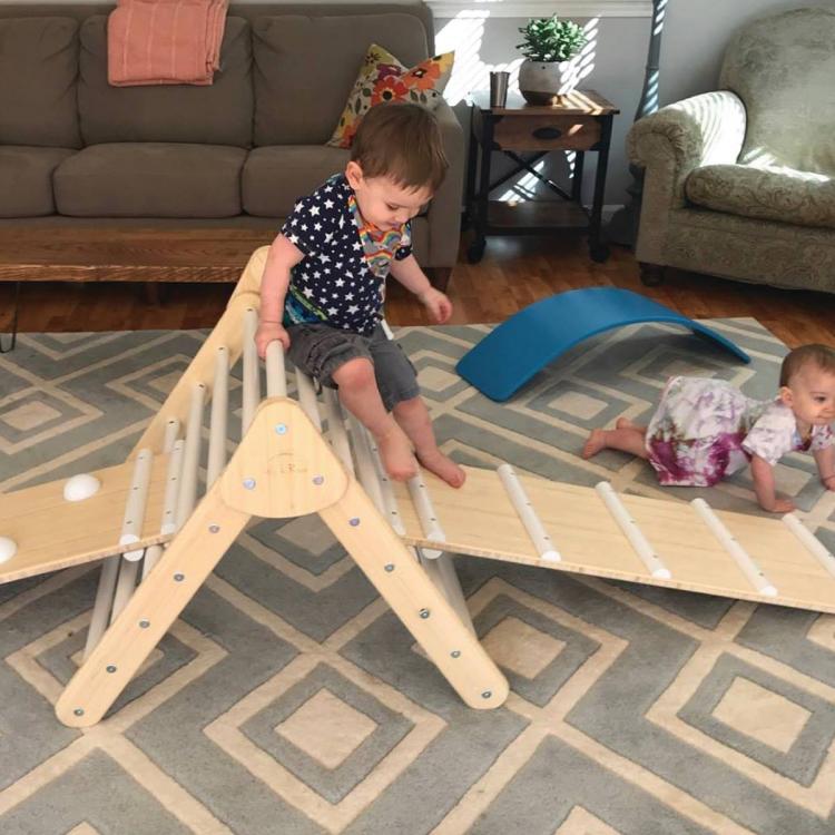 Little Climber Climbing Play Set Helps Babies Learn To Climb - Lily and River Bamboo Rockwall Climbing Toy