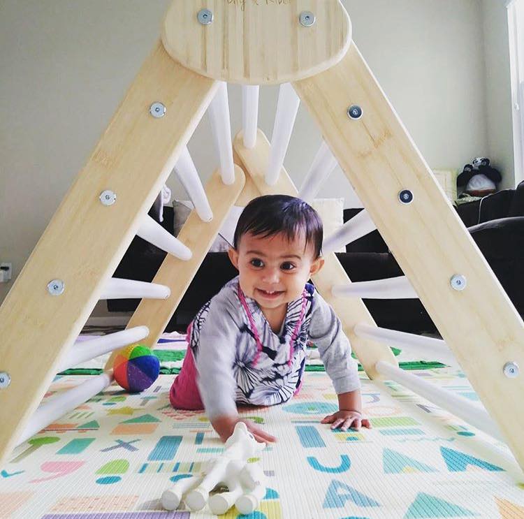 Little Climber Climbing Play Set Helps Babies Learn To Climb - Lily and River Bamboo Rockwall Climbing Toy