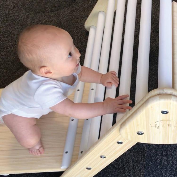 Little Climber Climbing Play Set Helps Babies Learn To Climb - Lily and River Bamboo Rockwall Climbing Toy