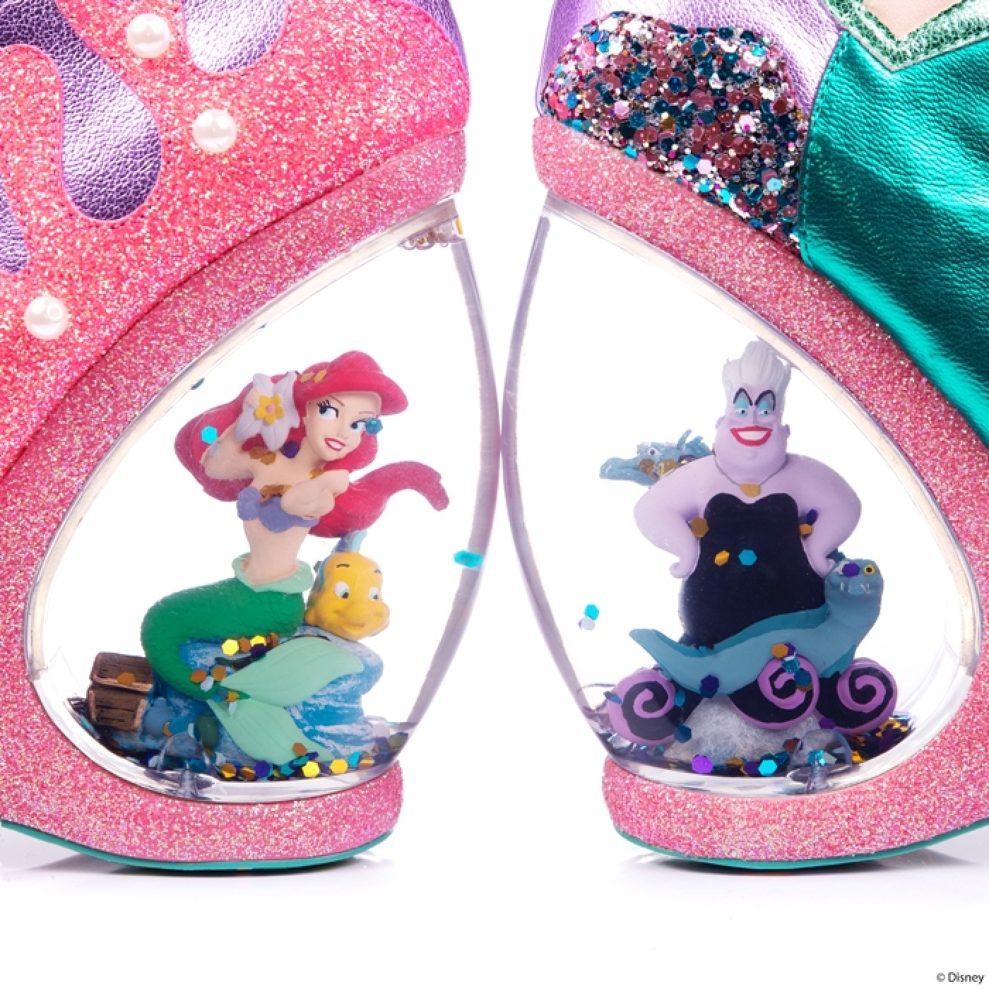 Little Mermaid Boots With Snow Globe Heels Featuring Ariel and Ursula Figurines Inside