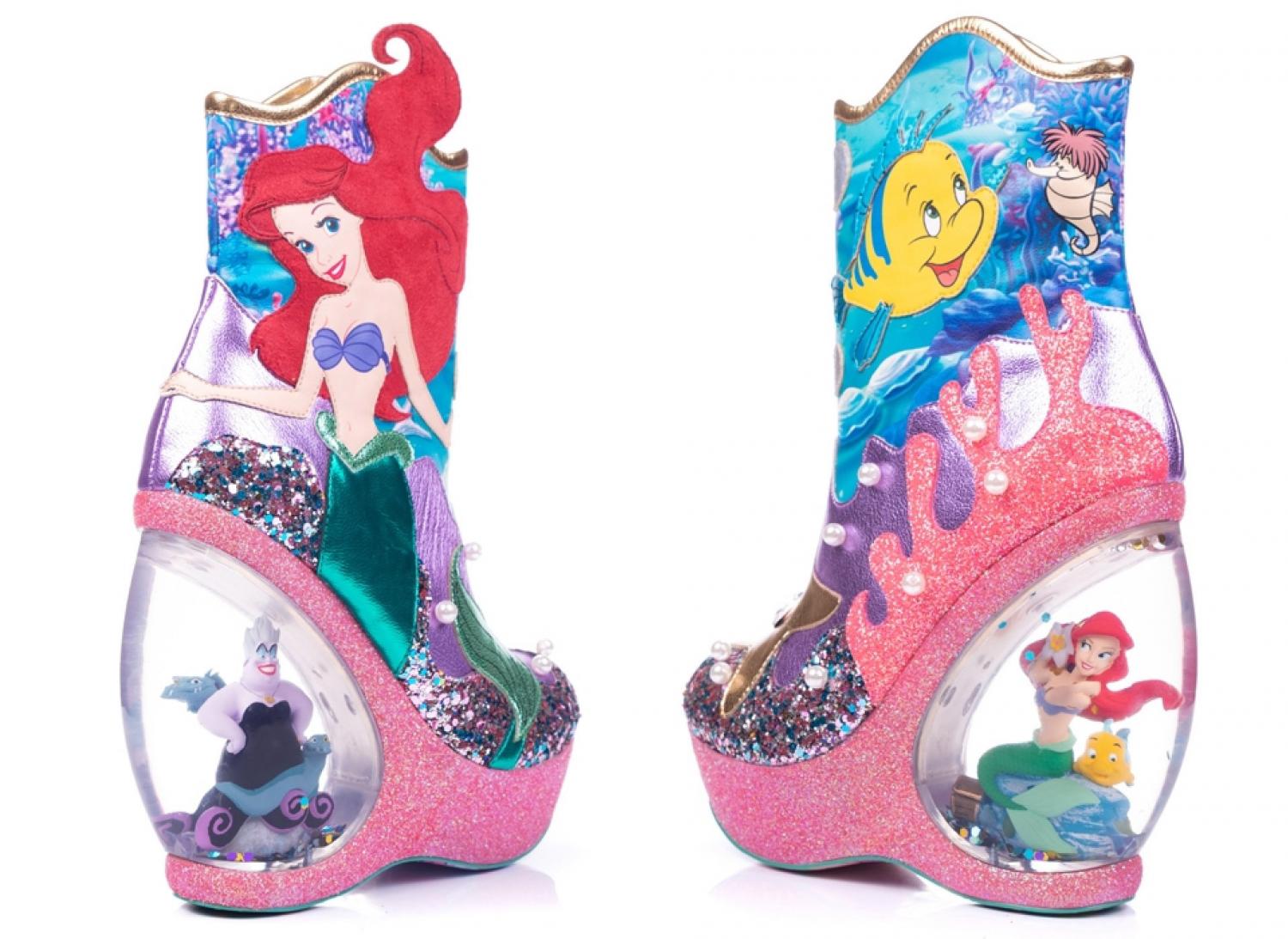 Little Mermaid Boots With Snow Globe Heels Featuring Ariel and Ursula Figurines Inside