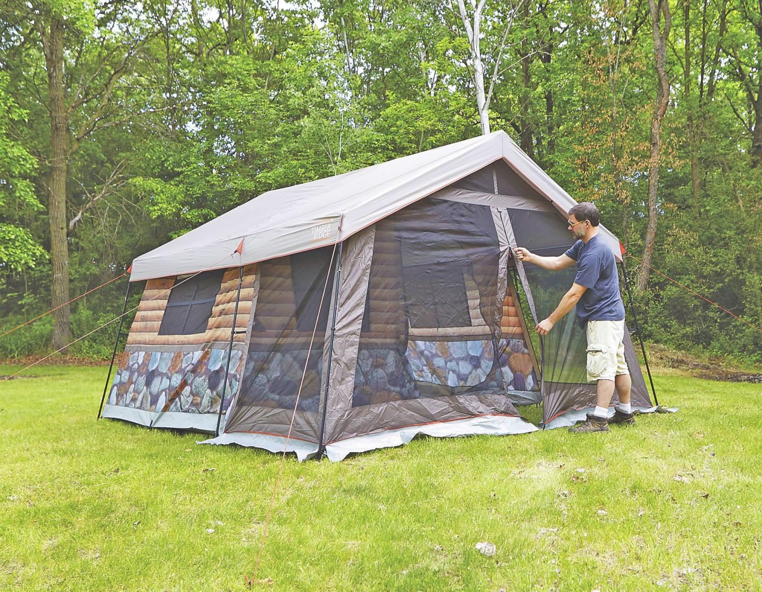 Log Cabin Tent With Front Porch - Giant 8-person tent looks just like a log cabin