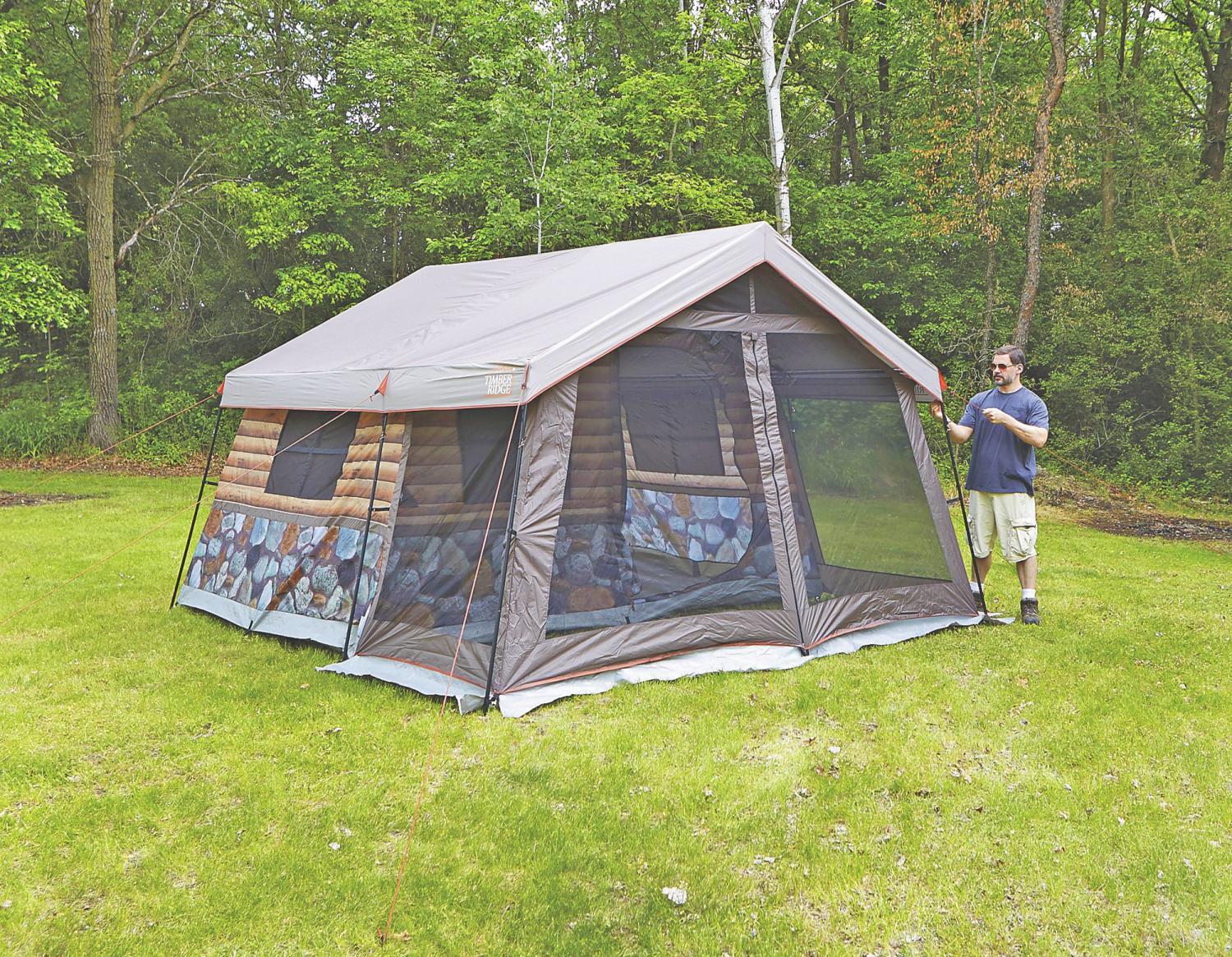 Log Cabin Tent With Front Porch - Giant 8-person tent looks just like a log cabin