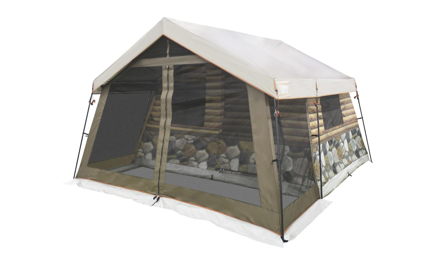 Log Cabin Tent With Front Porch - Giant 8-person tent looks just like a log cabin