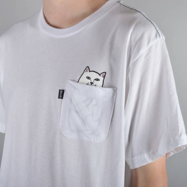 Lord Nermal - Hidden Cat Flicking You off In T-shirt Pocket - White