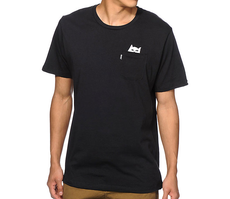 Lord Nermal - Hidden Cat Flicking You off In T-shirt Pocket - Black