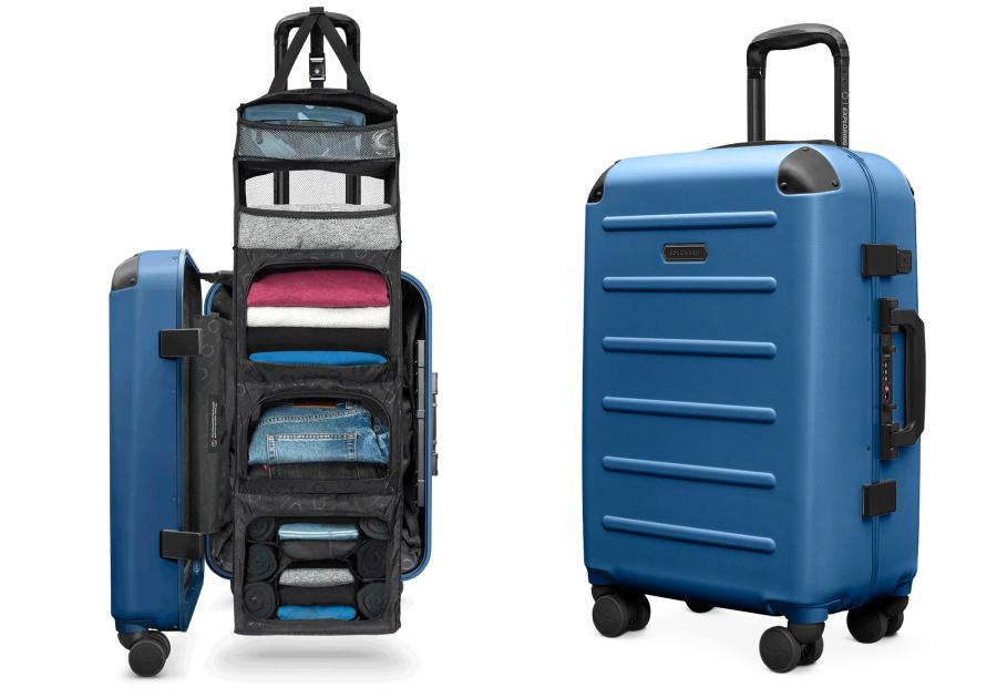 Luggage with a built-in closet - suitcase pull up shelf closet