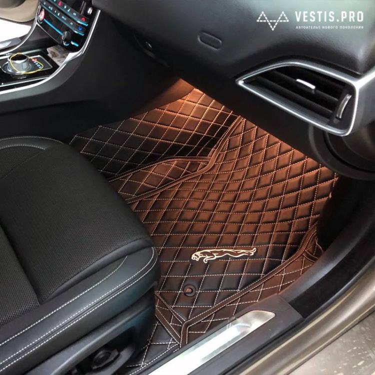 Diamond-Stitched Luxury Leather Custom Car Mats - premium stitching custom car floor mats