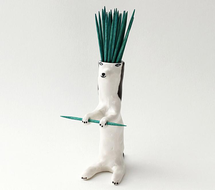 Toothpick Holding Dog Ceramic Decor