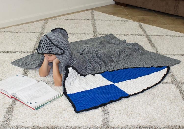 Medieval Knight Crochet Blanket - Hooded knight blanket with shield