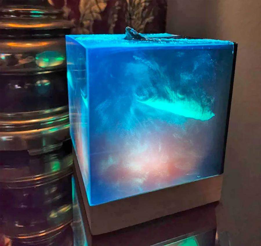 Cube Shaped Megalodon Shark Epoxy Night Light Lamp
