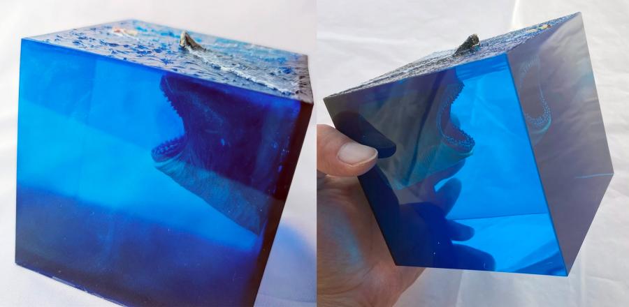 Cube Shaped Megalodon Shark Epoxy Night Light Lamp