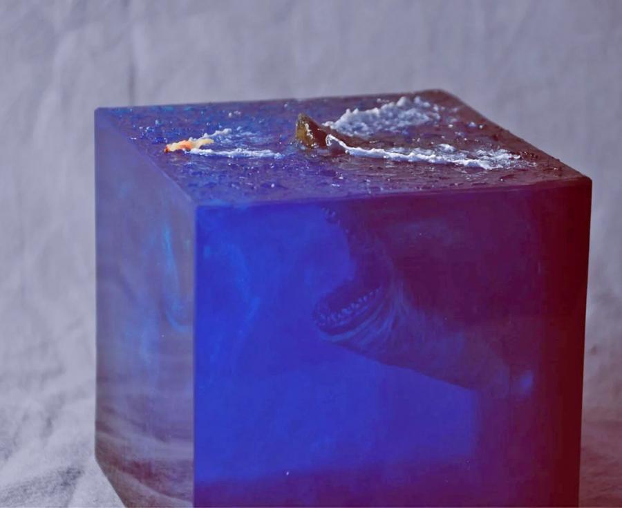 Cube Shaped Megalodon Shark Epoxy Night Light Lamp