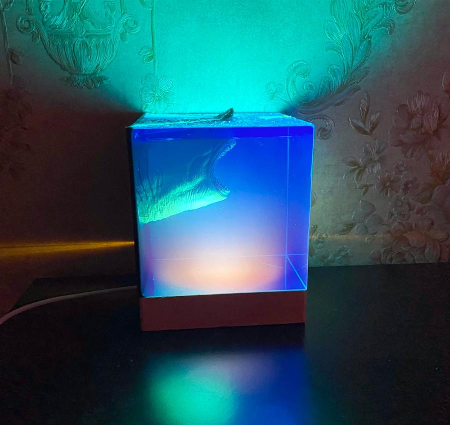 Cube Shaped Megalodon Shark Epoxy Night Light Lamp