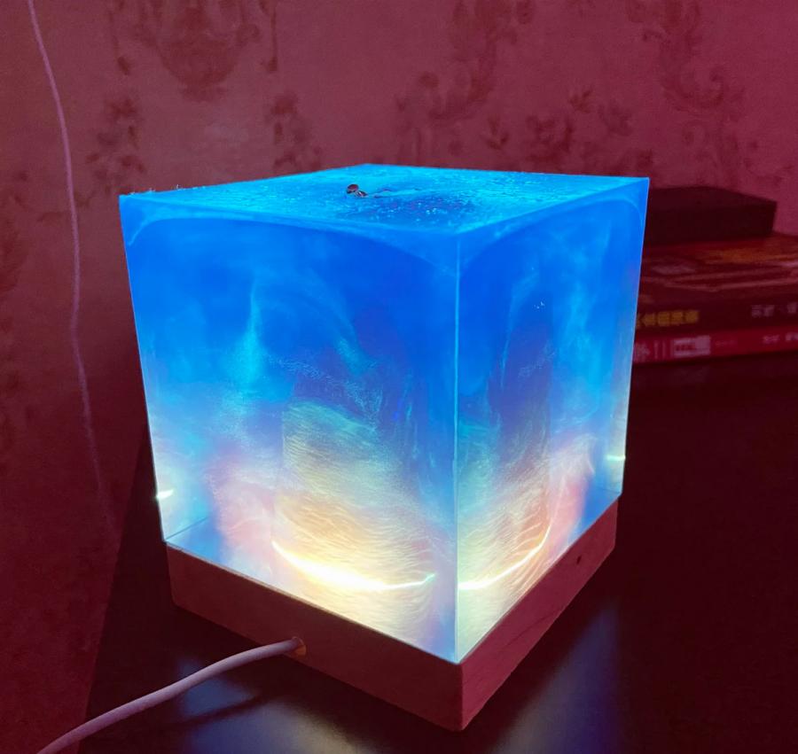 Cube Shaped Megalodon Shark Epoxy Night Light Lamp