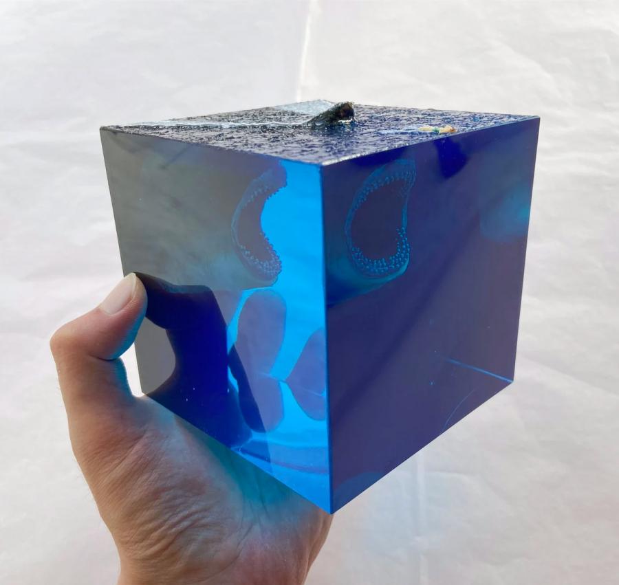 Cube Shaped Megalodon Shark Epoxy Night Light Lamp