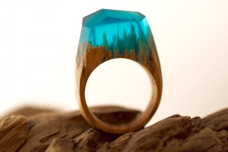 Beautiful Wooden Rings With Mini Landscapes Encapsulated In Resin