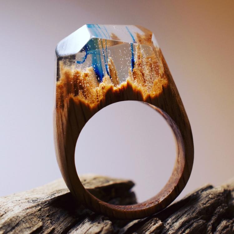 Beautiful Wooden Rings With Mini Landscapes Encapsulated In Resin