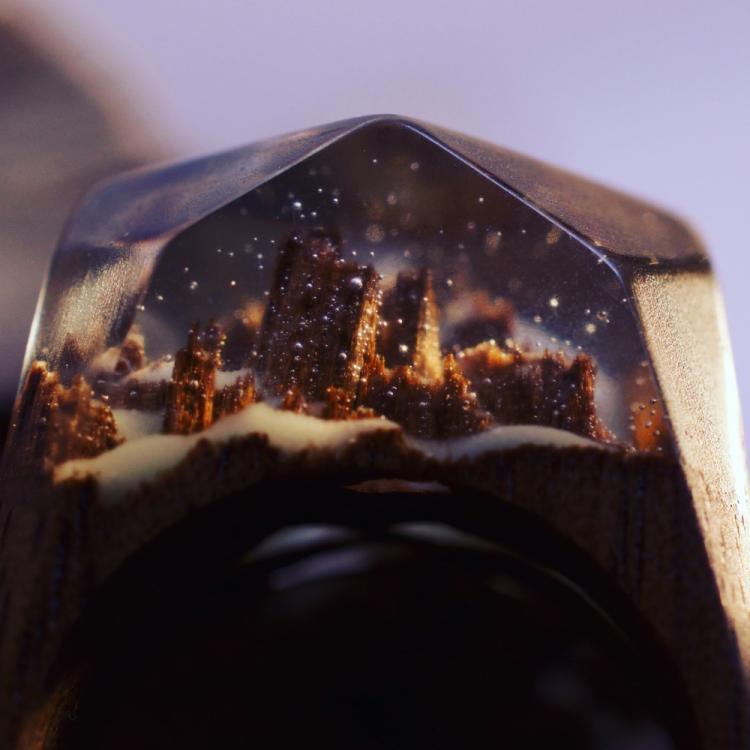 Beautiful Wooden Rings With Mini Landscapes Encapsulated In Resin