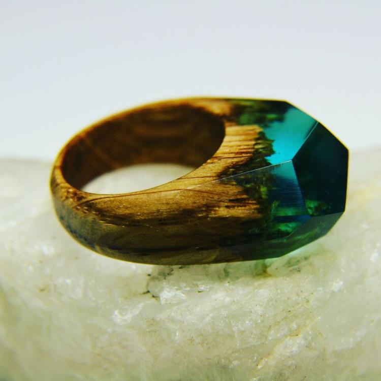 Beautiful Wooden Rings With Mini Landscapes Encapsulated In Resin