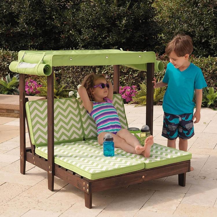 Mini Kids Outdoor patio furniture - Tiny kids pool furniture - Kids canopy double chaise lounge