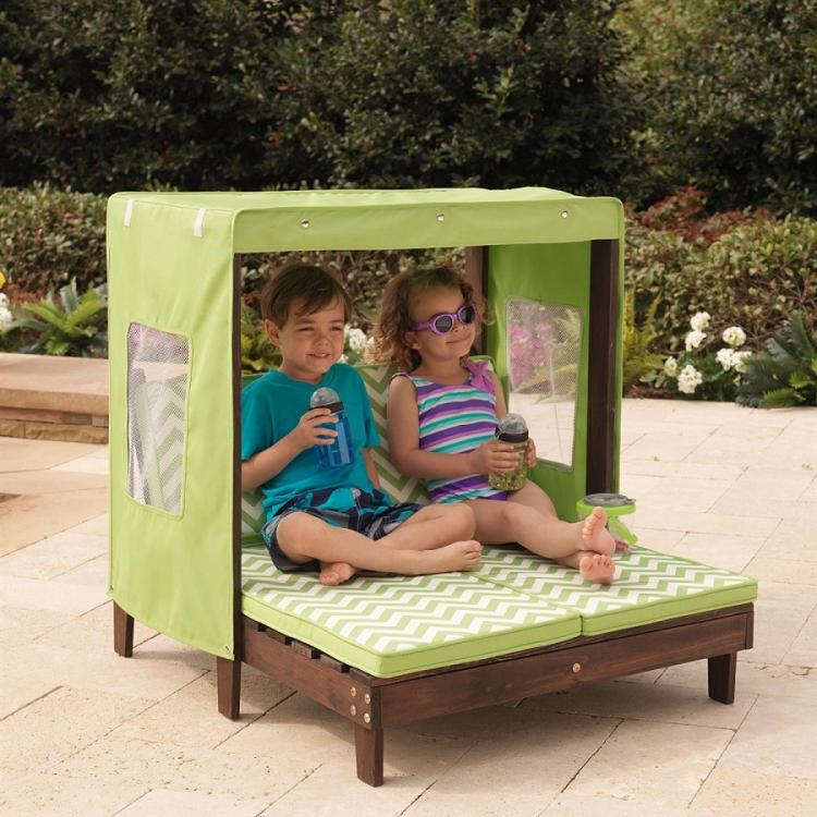 Mini Kids Outdoor patio furniture - Tiny kids pool furniture - Kids canopy double chaise lounge