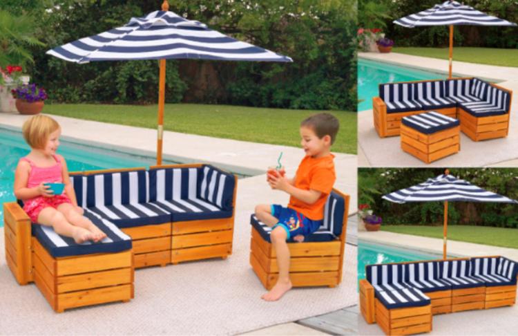 Mini Kids Outdoor patio furniture - Tiny kids pool furniture - Kids outdoor umbrella sectional sofa