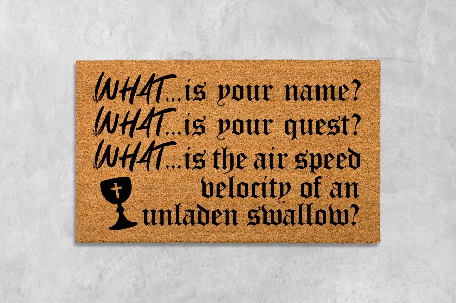 Monty Python Doormat - Bridge Troll Holy Grail 3 Questions funny doormat - Unladen swallow doormat
