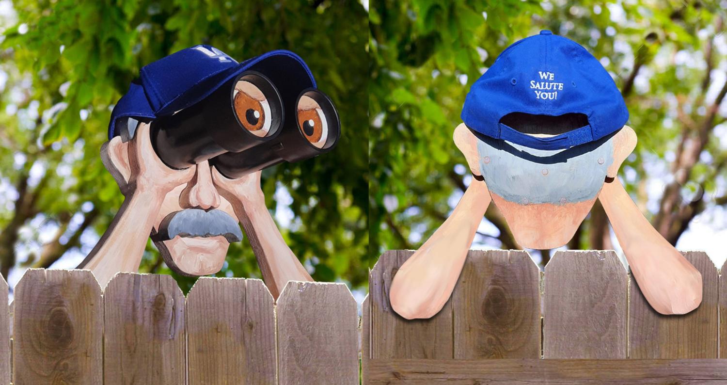 old nosy neighbor with binoculars fence sitter old nosy neighbor with binoculars fence sitter