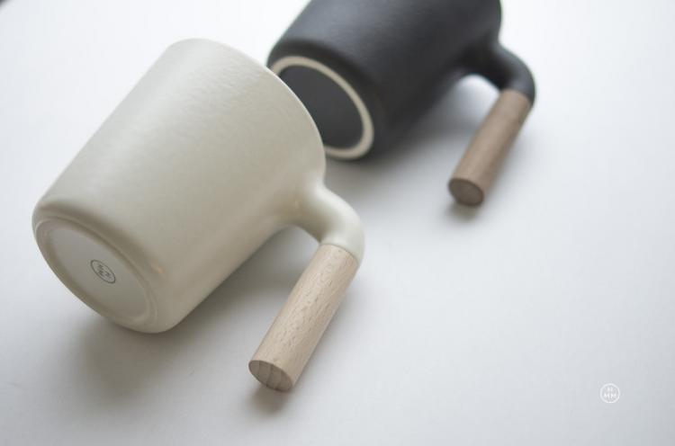 Unique Designer Coffee Mug - Mugr - ceramic and wood coffee mug