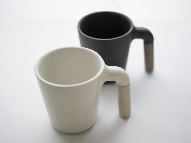 Unique Designer Coffee Mug - Mugr - ceramic and wood coffee mug