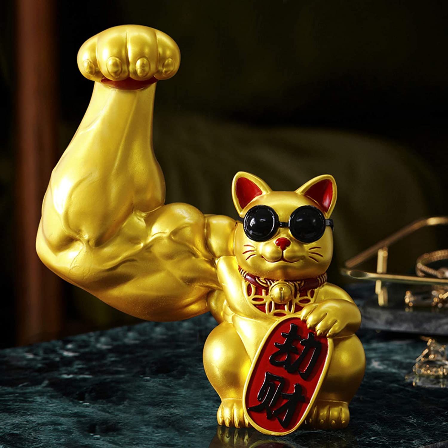 Super Muscular Waving Cat Statue (Maneki-Neko)