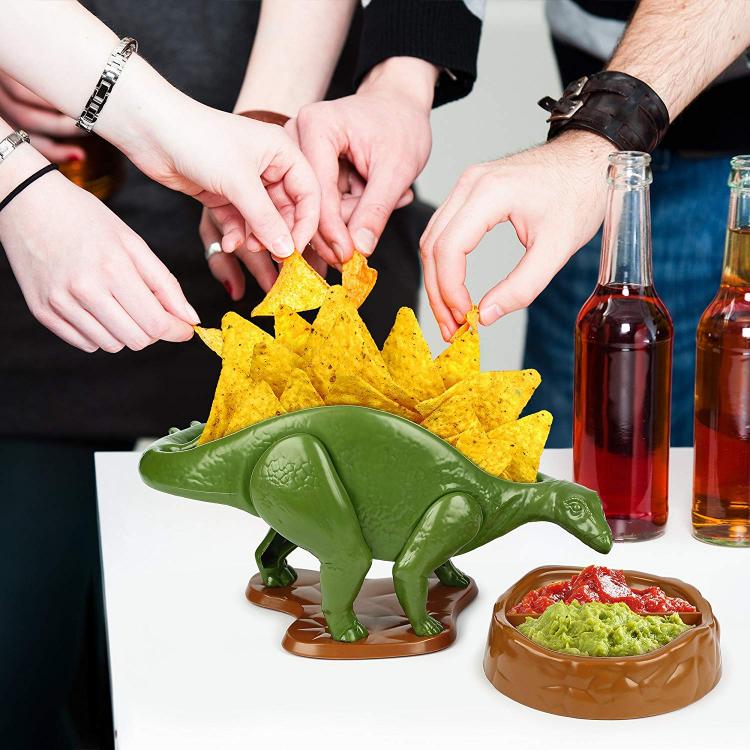 NACHOsaurus Dinosaur Chip Holder - Stegosaurus Snack bowl and dip bowl set