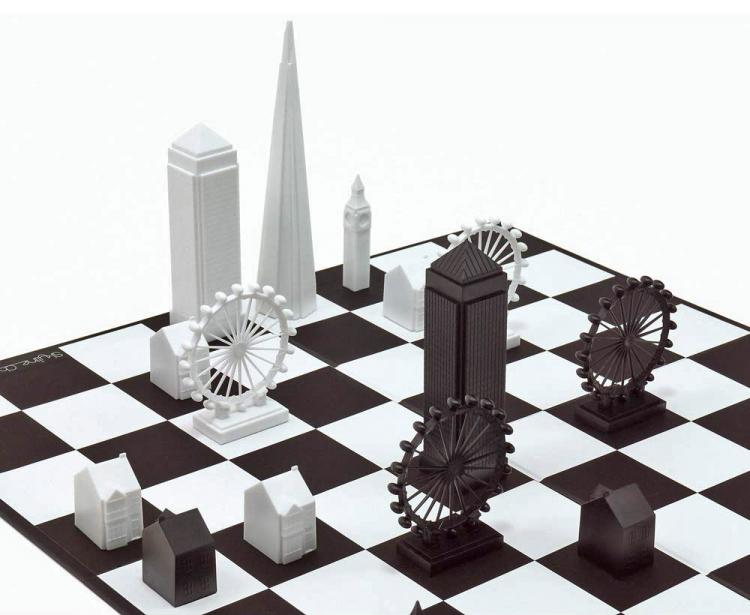 London City Skyline Chess Set - Architecture skyscraper buildings chess board