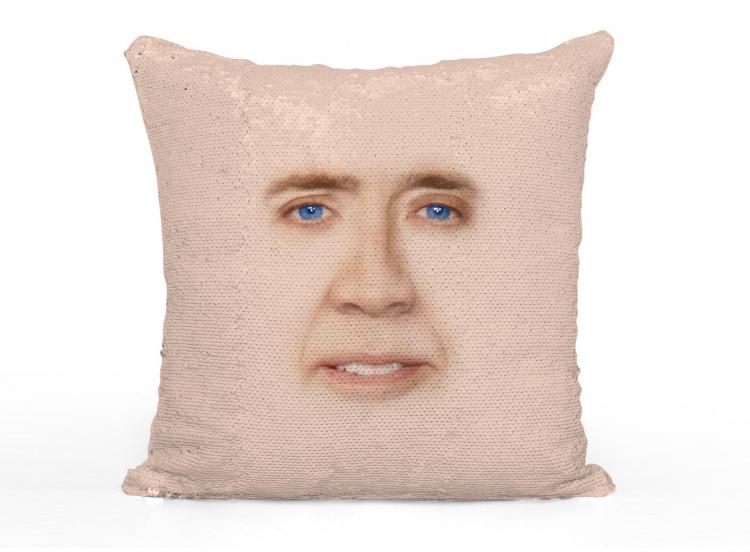 Nicolas Cage Face Sequin Pillow - Rub Sequin pillow to reveal Nicolas Cage's Face