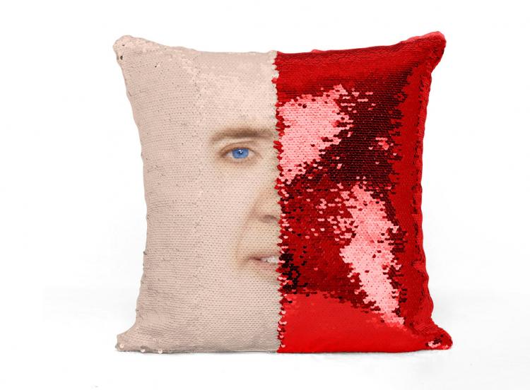Nicolas Cage Face Sequin Pillow - Rub Sequin pillow to reveal Nicolas Cage's Face