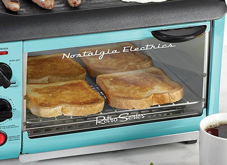 Nostalgia 3-in-1 retro 50's style breakfast station - breakfast appliance combines coffee maker, cooking griddle, and toaster-oven