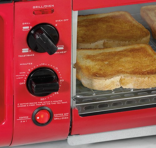 Nostalgia 3-in-1 retro 50's style breakfast station - breakfast appliance combines coffee maker, cooking griddle, and toaster-oven