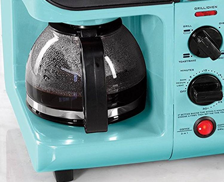 Nostalgia 3-in-1 retro 50's style breakfast station - breakfast appliance combines coffee maker, cooking griddle, and toaster-oven