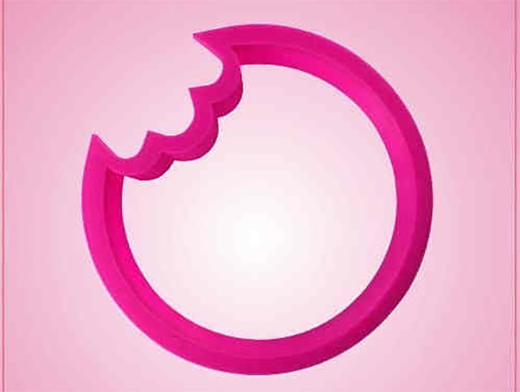 Once bitten cookie cutter - Cookie cutter makes cookies with a bite already taken out of cookie